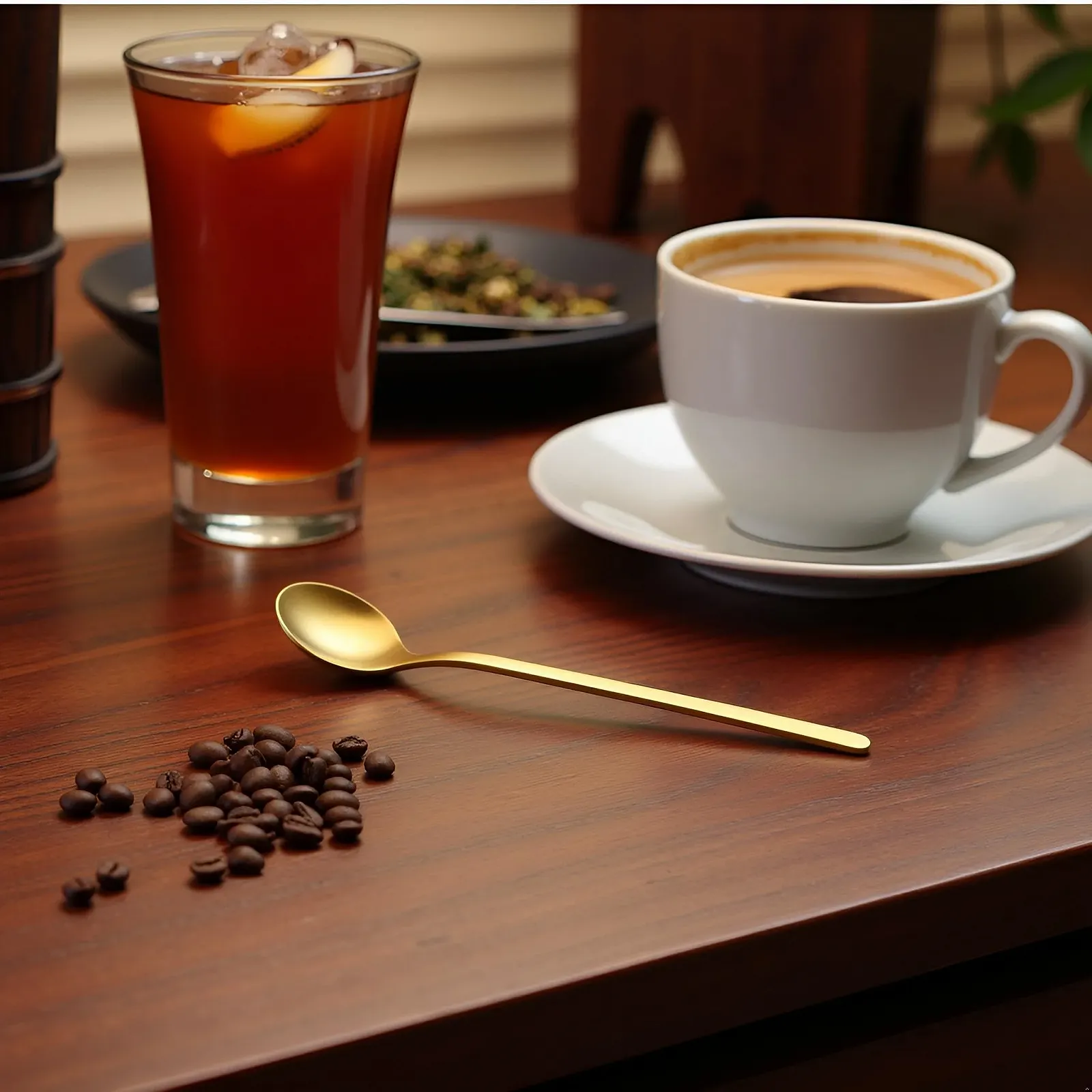 Ложка для кофе Смешивающая ложка Чайная ложка с длинной ручкой Золотая чайная ложка Ложка для холодного чая Длинная ложка для размешивания 175 cm Специальная ложка Ложка для кофе и эспрессо Набор из 2 штук, фото №4