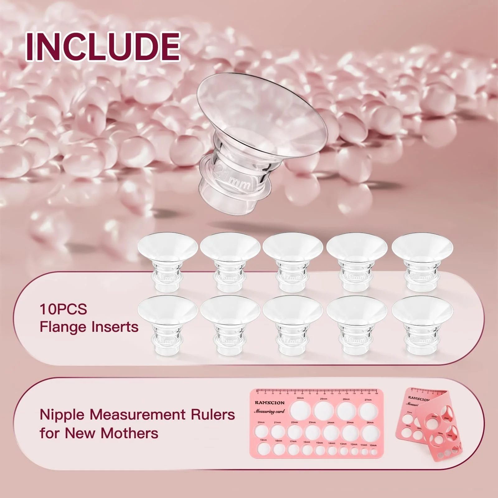 Набор фланцев 13/15/17/19/21 мм с карточкой для измерения сосков и щеткой для чистки, фото №4 Набор фланцев 13/15/17/19/21 мм с карточкой для измерения сосков и щеткой для чистки, фото №4
