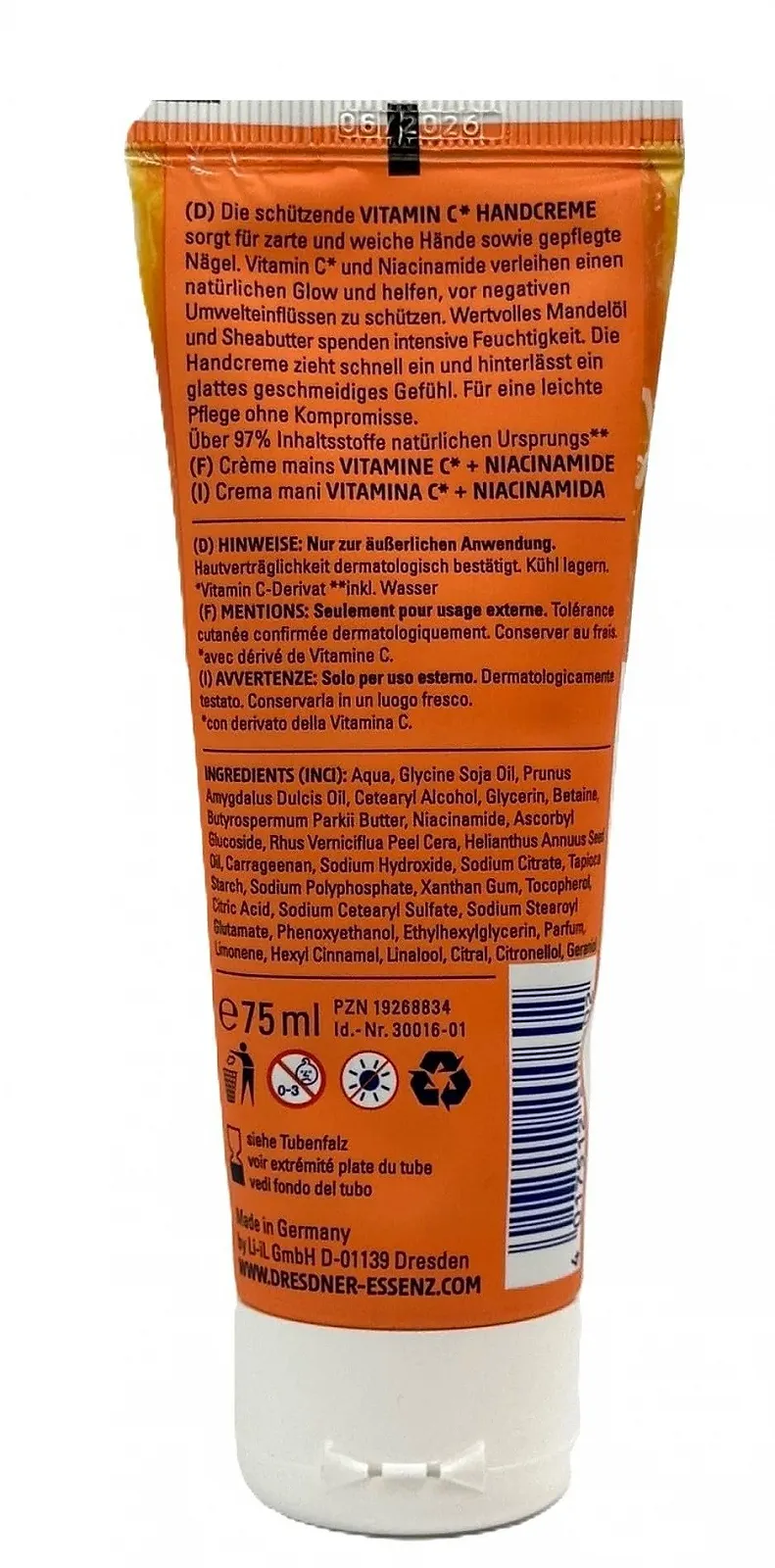 Крем для рук Dresdner Essenz Вітамін C + Ніацинамід, 2 x 75 мл, упаковка з 2 штук, фото №2