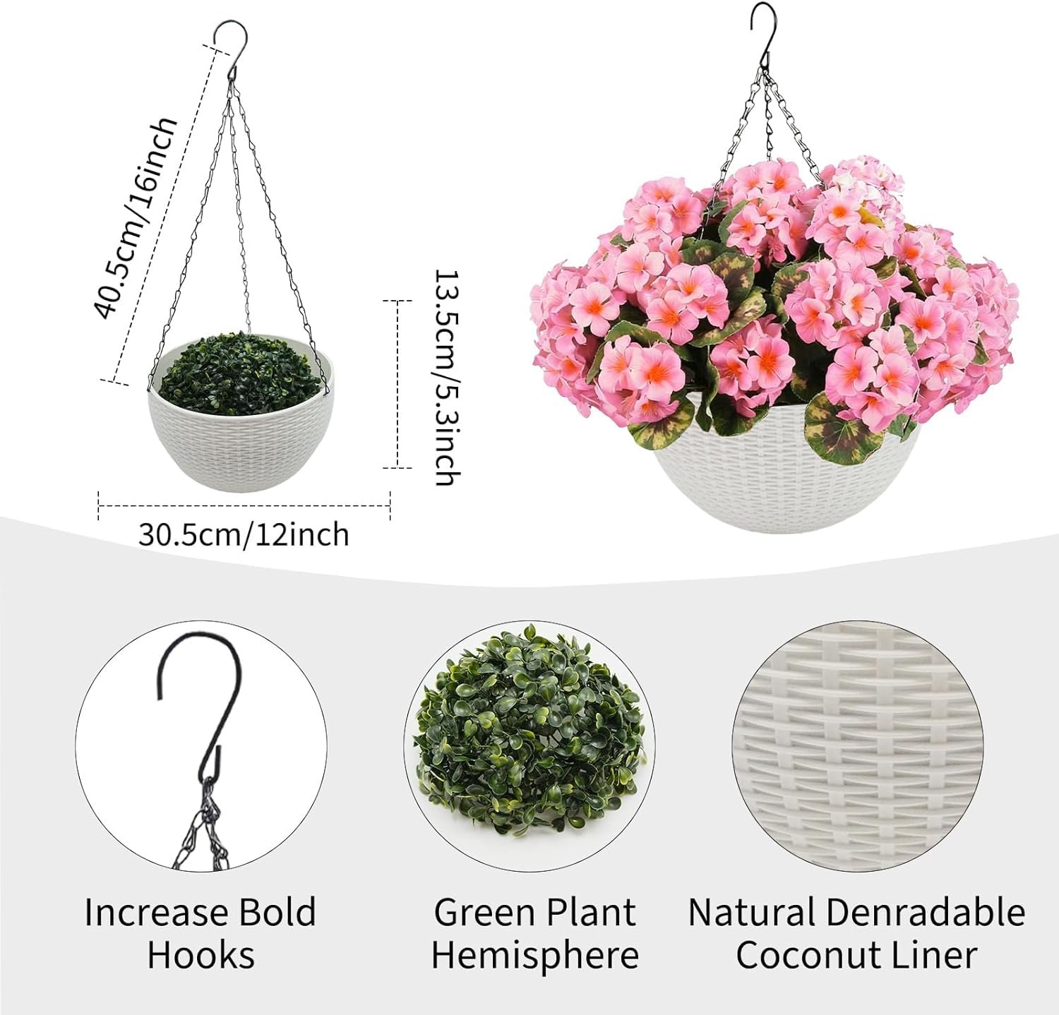 Штучні квіти герані в білому кошику 52 см Підвісне кашпо 12 квіток Декоративний набір для дому та саду Рожевий/Фіолетовий Hydra, фото №4 Штучні квіти герані в білому кошику 52 см Підвісне кашпо 12 квіток Декоративний набір для дому та саду Рожевий/Фіолетовий Hydra, фото №4