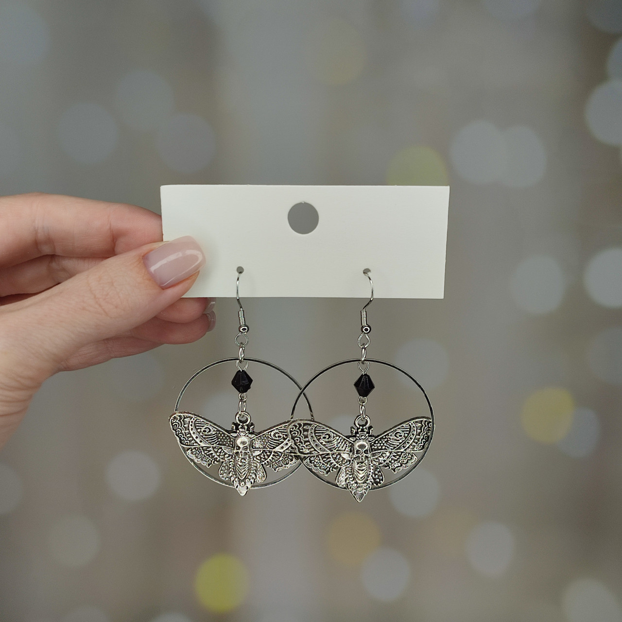 Сережки Мотылек с черепом, фото №2