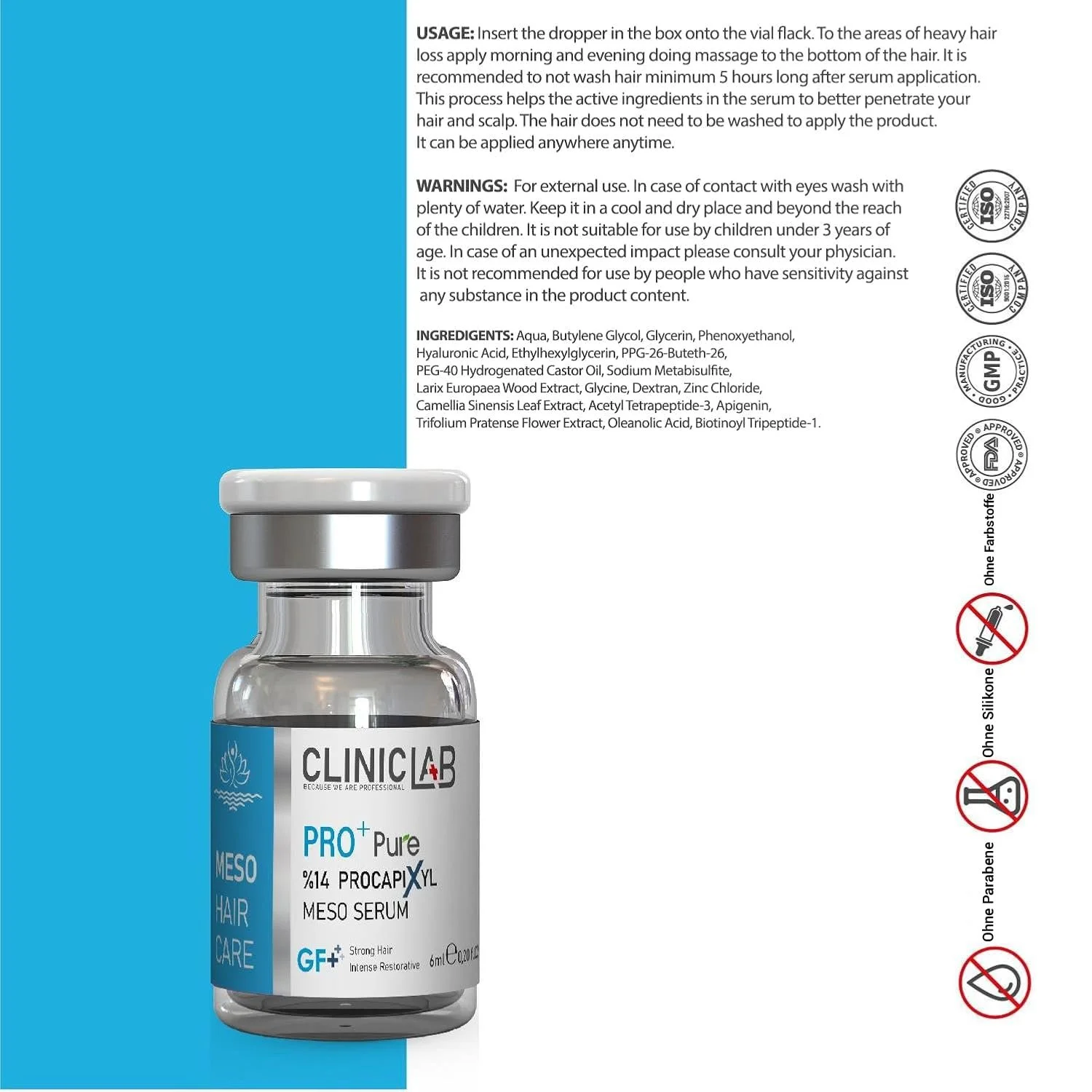 Сироватка Cliniclab Pro+ Pure%14 Procapixyl Growth Factor Meso 6 мл x 10 штук, фото №7