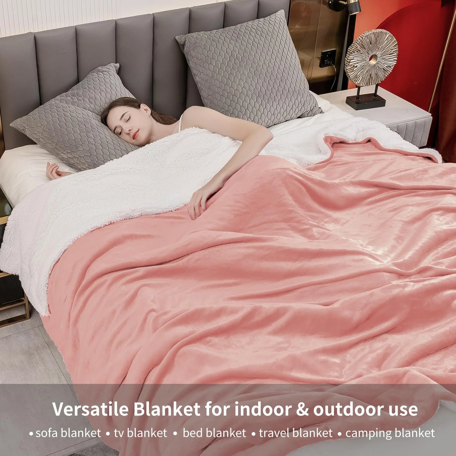 Одеяло Aisbo Толстое Уютное Пушистое, Розовое, 230 x 270 см, Большое Одеяло из Высококачественного Флиса Шерпа, Мягкое Розовое Одеяло, фото №3