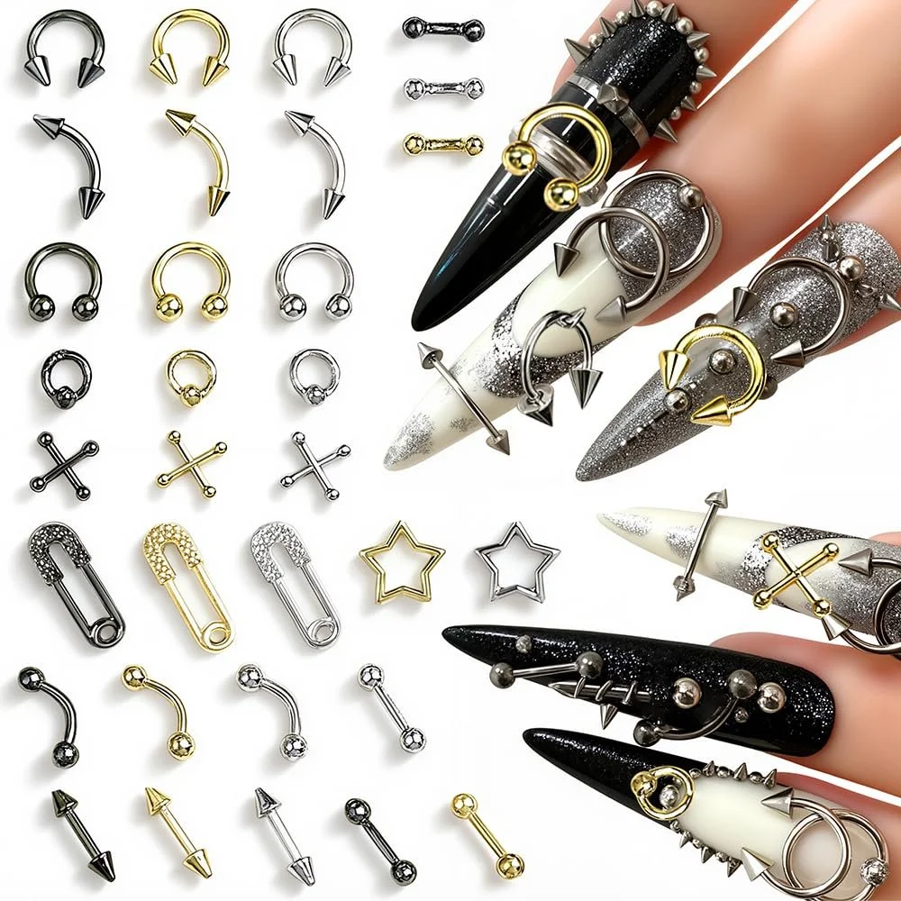 Різні форми Punk Gothic Y2K кільця, конуси, зірки, заклепки, хрести, штанги, шипи, гранж, 50 шт, фото №1