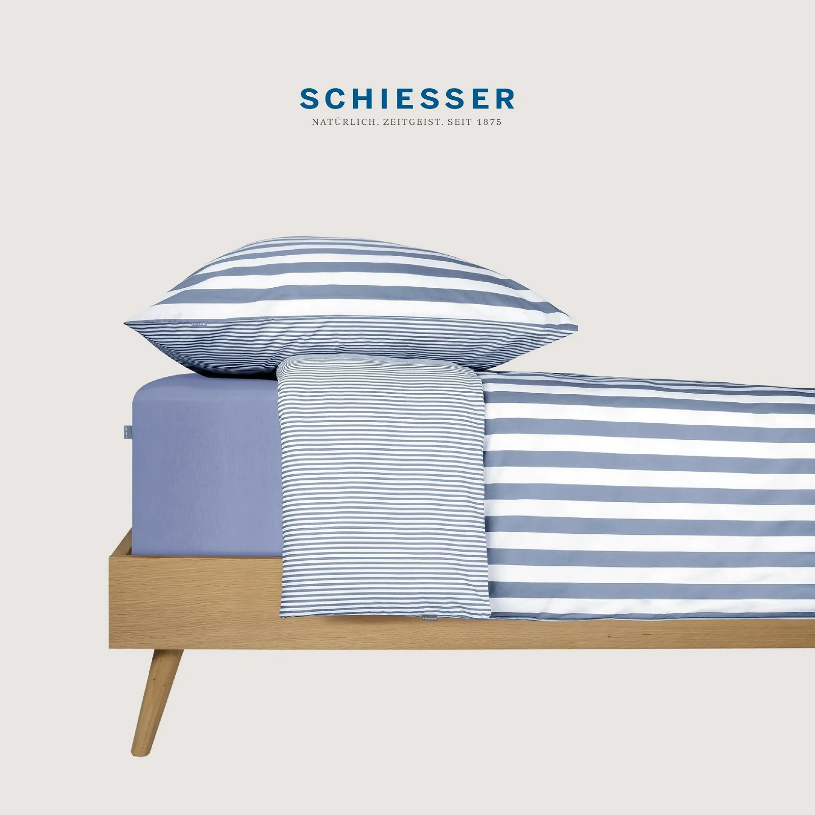 Комплект постільної білизни Schiesser Marie 2 предмети у смужку Renforcé 100% бавовна 155 x 220 см + 80 x 80 см на блискавці світло-блакитний, фото №6