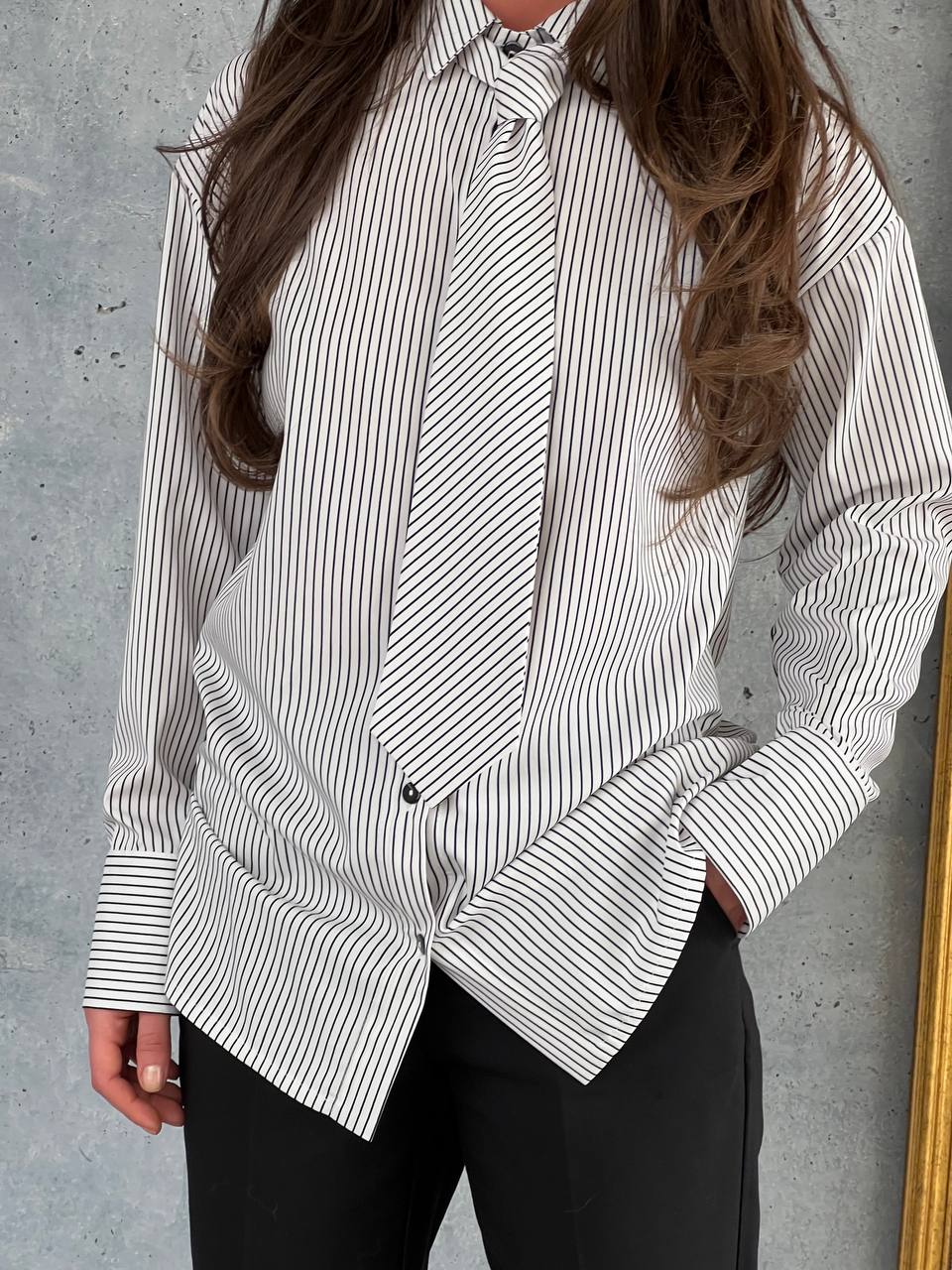 Женская стильная блуза-рубашка в полоску с галстуком SK101 цвет белый размер S, фото №6