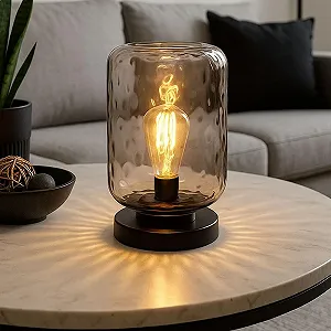 Настольная лампа Retro Smoked Glass Clear 1x E27 диаметр 19 x 32,5 см черная synthetic.ua - Фото 1