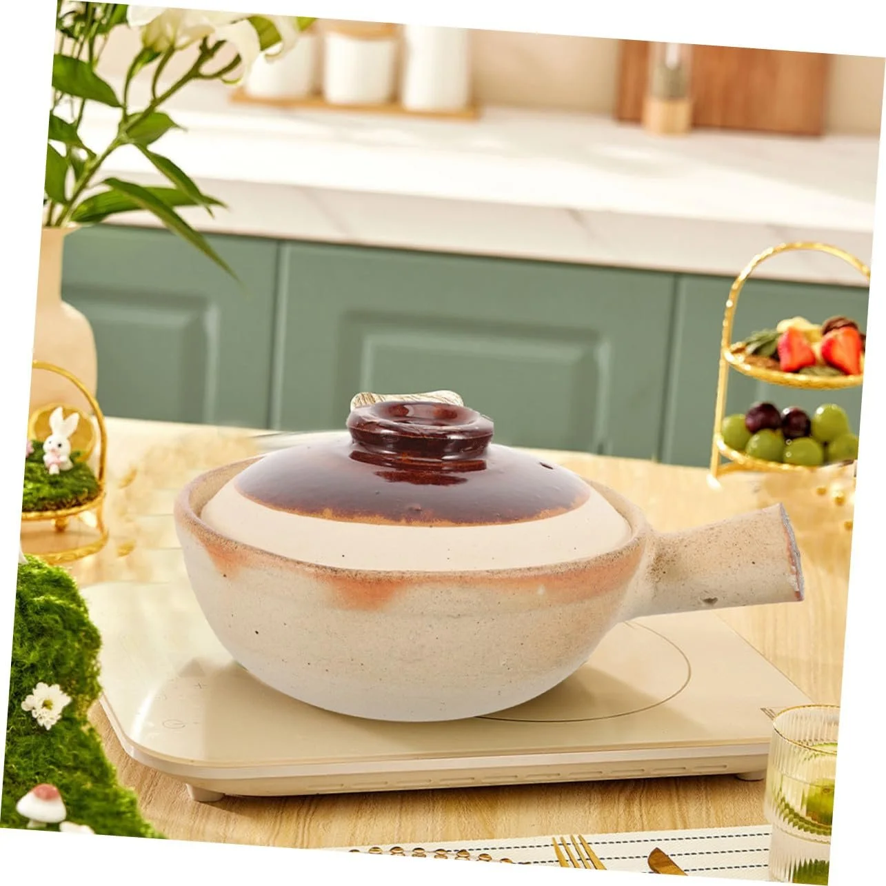 Кастрюля-сотейник VALICLUD Керамическая с крышкой для плиты универсальная, фото №2