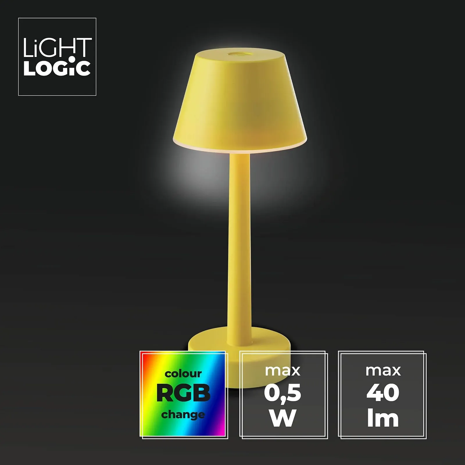 Настільна лампа LightLogic LL JERE DIM RGB YL 66321 акумуляторна LED USB IP44 жовта, фото №6