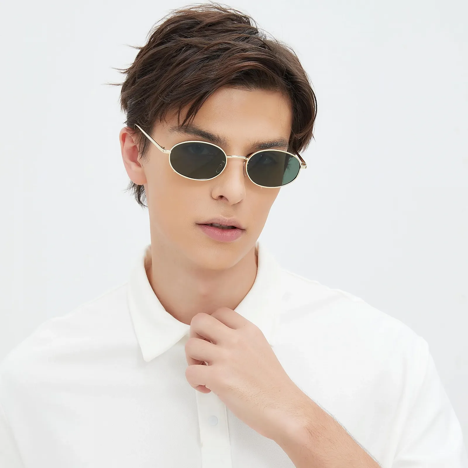 Сонцезахисні окуляри Retro Овальні Металева оправа для чоловіків та жінок QVKUUT, фото №2