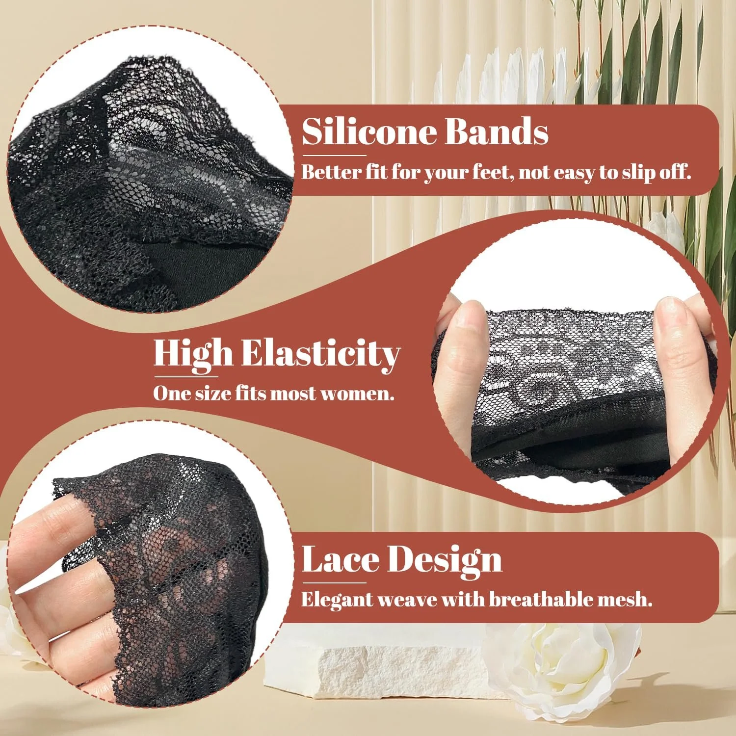 Жіночі шкарпетки-невидимки Мереживні 6 пар - Нековзні, фото №3 Жіночі шкарпетки-невидимки Мереживні 6 пар - Нековзні, фото №3