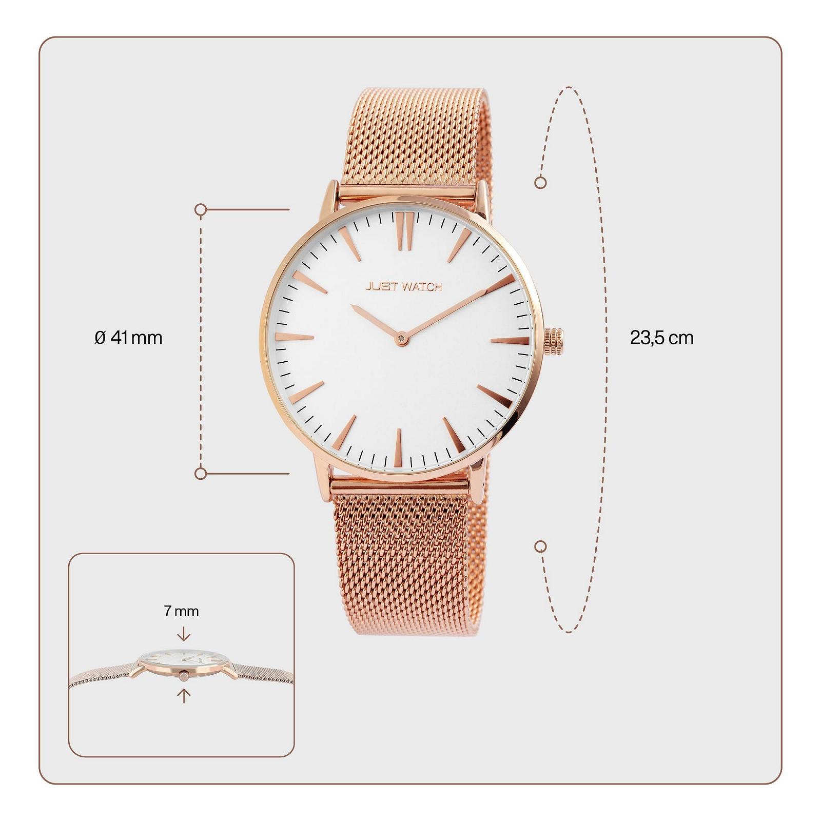 Женские часы Just Watch, нержавеющая сталь, сетчатый браслет, 2 стрелки, длина 23.5 см, диаметр 41 мм, ширина 20 мм, розовое золото, Retro, фото №4