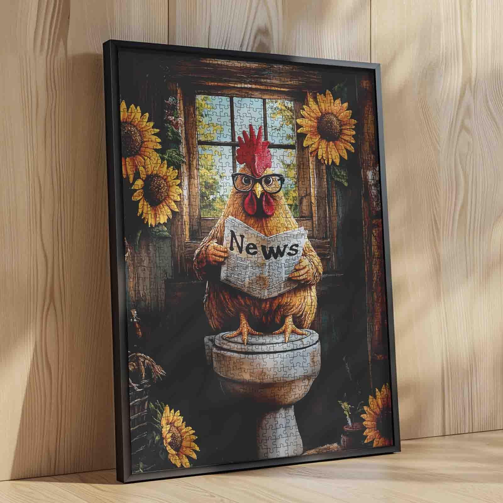 Пазл Tucocoo Funny Rooster on Toilet 1000 елементів Півень в окулярах з газетою та соняшниками, фото №4