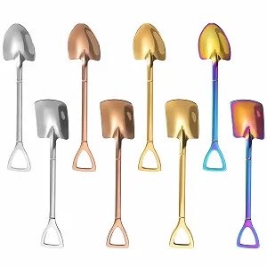 Кофейная Ложка Spade, Набор из 8 Цветных Ложек-Лопаток для Мороженого и Десертов из Нержавеющей Стали, Маленькие Бытовые Ложки, Десертные Ложки, Ложки для Йогурта, Ложки для Молочного Чая - Фото 1