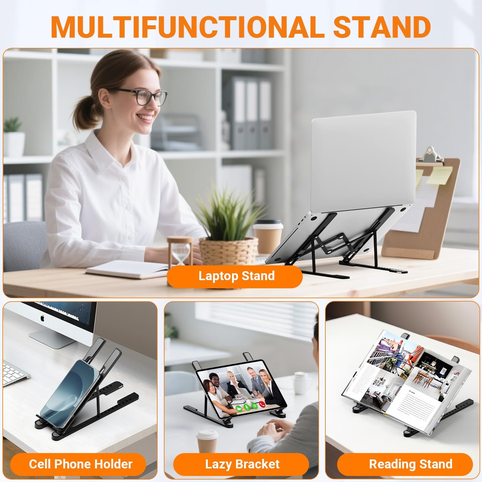 Підставка для ноутбука алюмінієвий сплав складаний портативний 10-17.3 дюймів (Чорний), фото №8 Підставка для ноутбука алюмінієвий сплав складаний портативний 10-17.3 дюймів (Чорний), фото №8