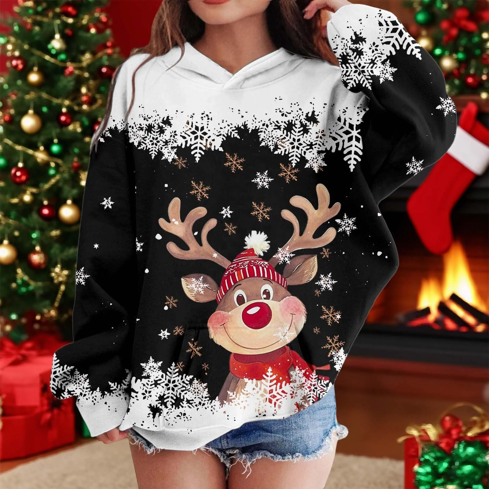 Пуловер Детский свитшот Топ Повседневный Рождественский пуловер Детский свитшот с мультяшным оленьим принтом, длинный рукав, для мальчиков и девочек (2">–12 лет), фото №3