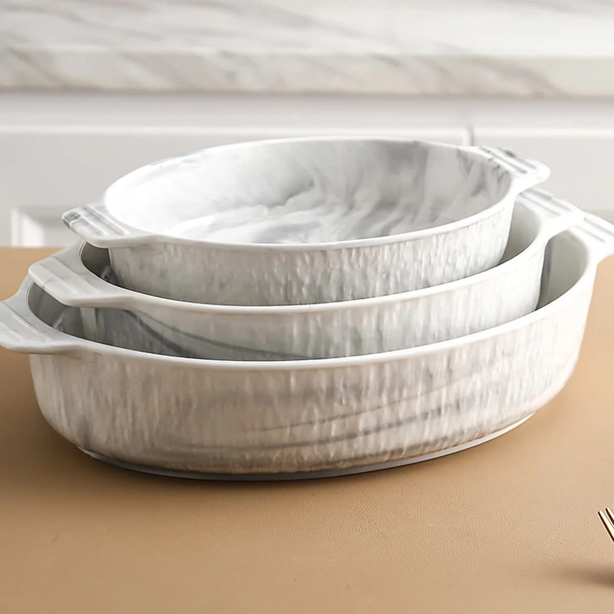 Формы для запекания керамические Мраморная текстура Набор 2 шт. (12 дюймов), фото №3