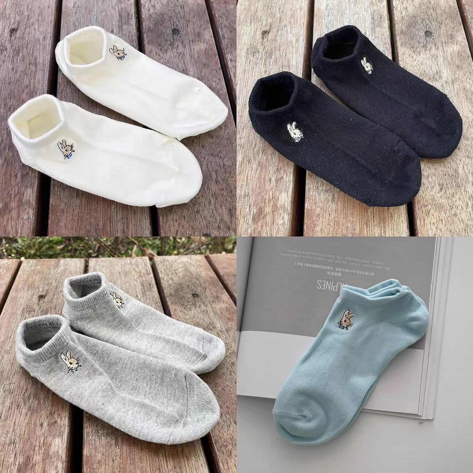 4 пари жіночих шкарпеток з вишивкою кролика, короткі бавовняні шкарпетки, фото №3