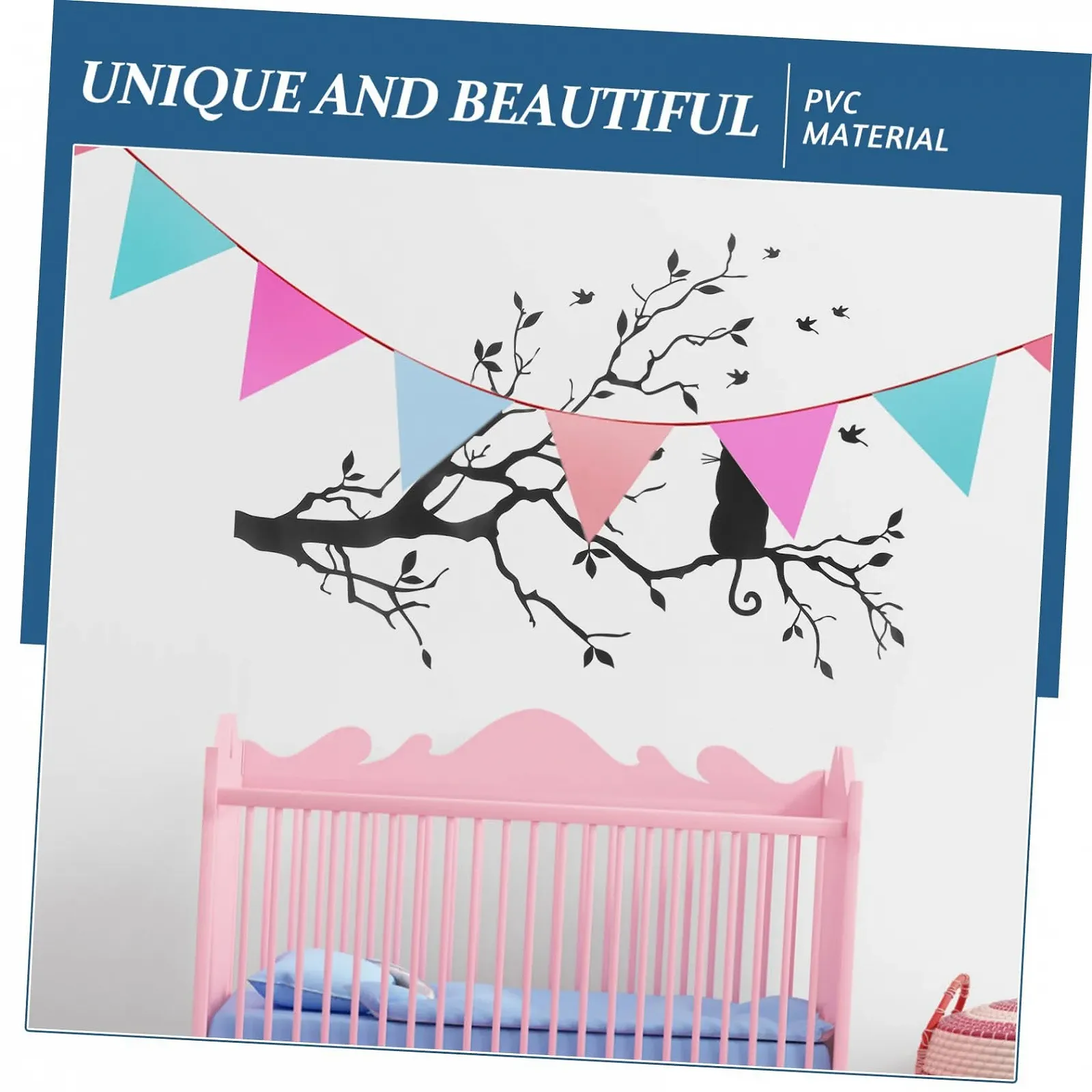 Наклейка на стіну Кіт з візерунком дерева знімна багаторазова водонепроникна ПВХ, фото №7