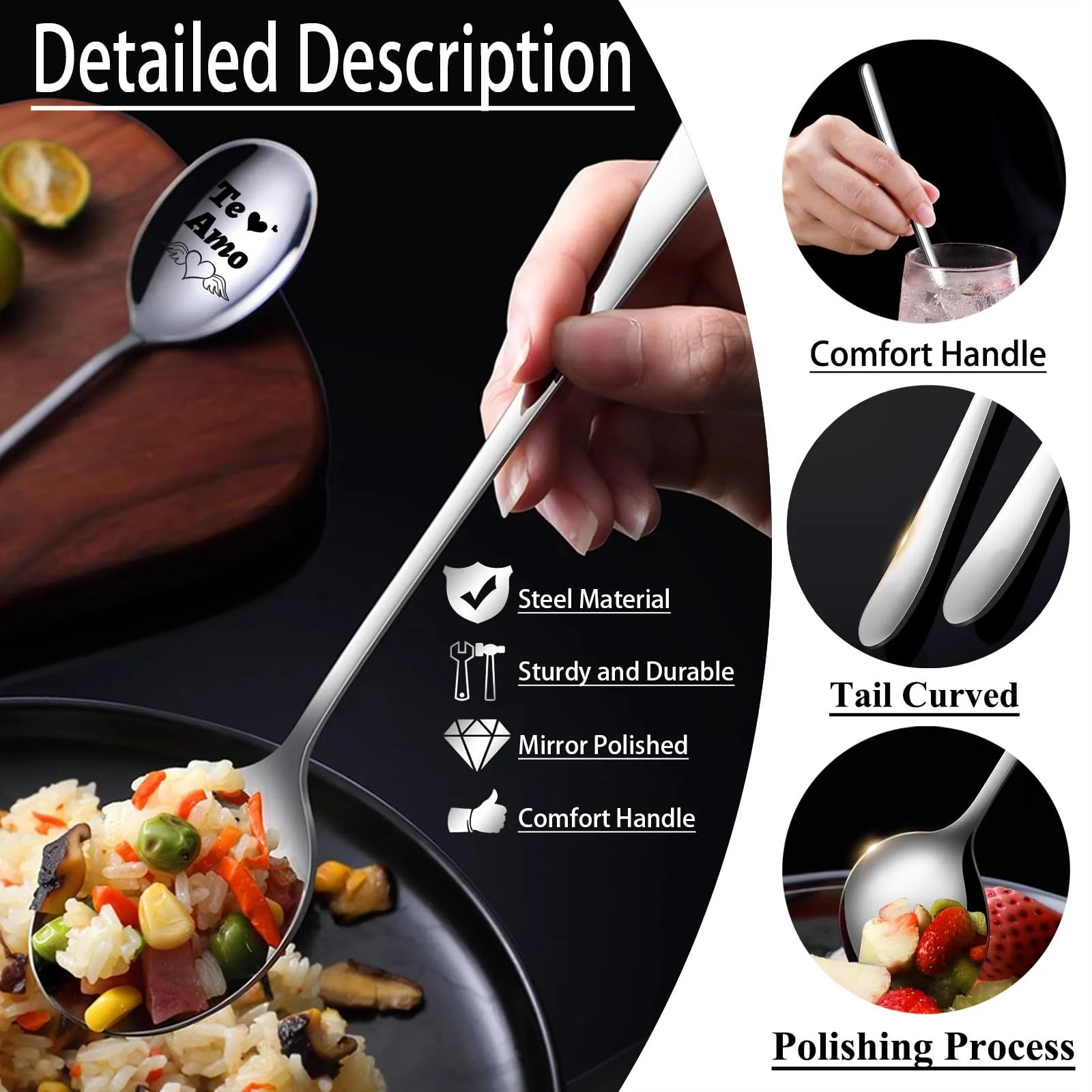 Набір з 2 кавових ложок з гравіюванням, подарунок на річницю для нього і для неї, фото №3