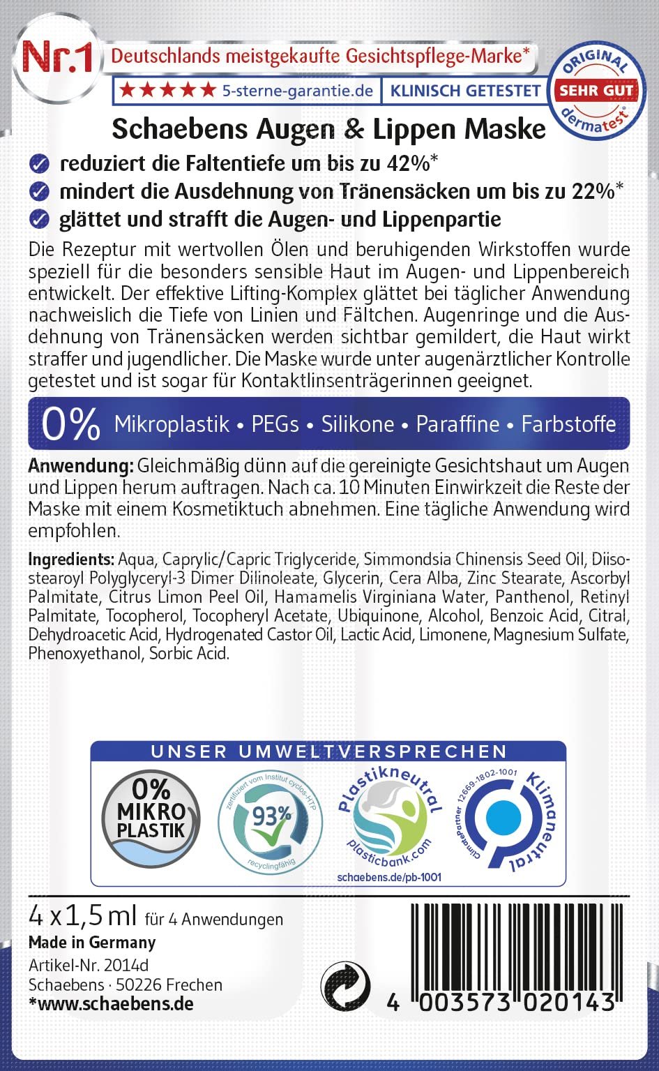 Маска Schaebens для глаз и губ, 10 шт. (10 x 6 мл), фото №2
