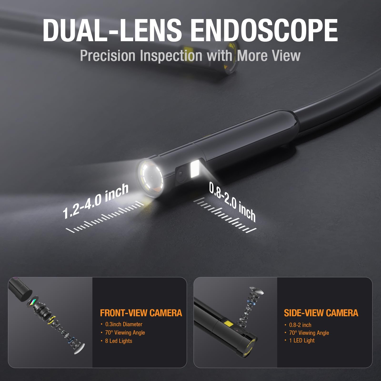 Ендоскоп Teslong Dual Lens з підсвічуванням, сумісний з iPhone 15, Type-C, 3 метри, фото №2