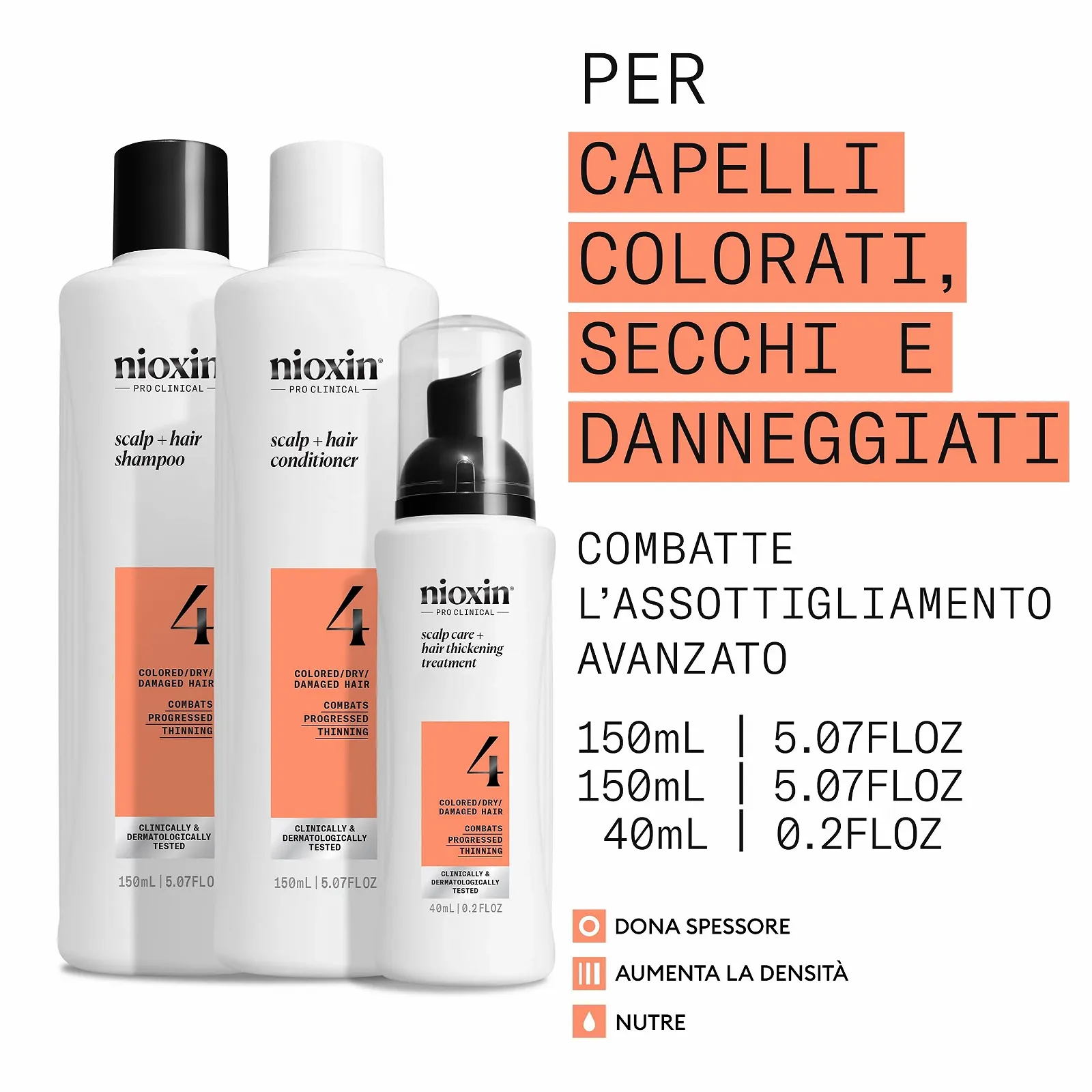 Система для потовщення шкіри голови та волосся Nioxin System 4 Triphasic Kit - Для фарбованого/сухого волосся з прогресуючим стоншенням, фото №2