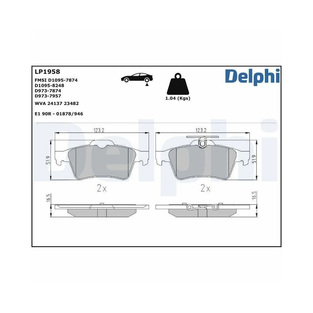 Комплект гальмівних колодок дискового гальма DELPHI LP1958, фото №1
