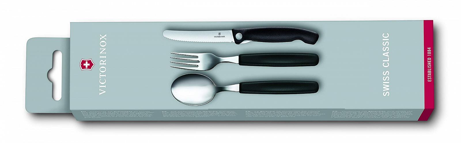 Набір столових приладів Victorinox Swiss Classic, 3 предмети, чорний та складаний ніж для овочів, чорний, блістерна упаковка, фото №4