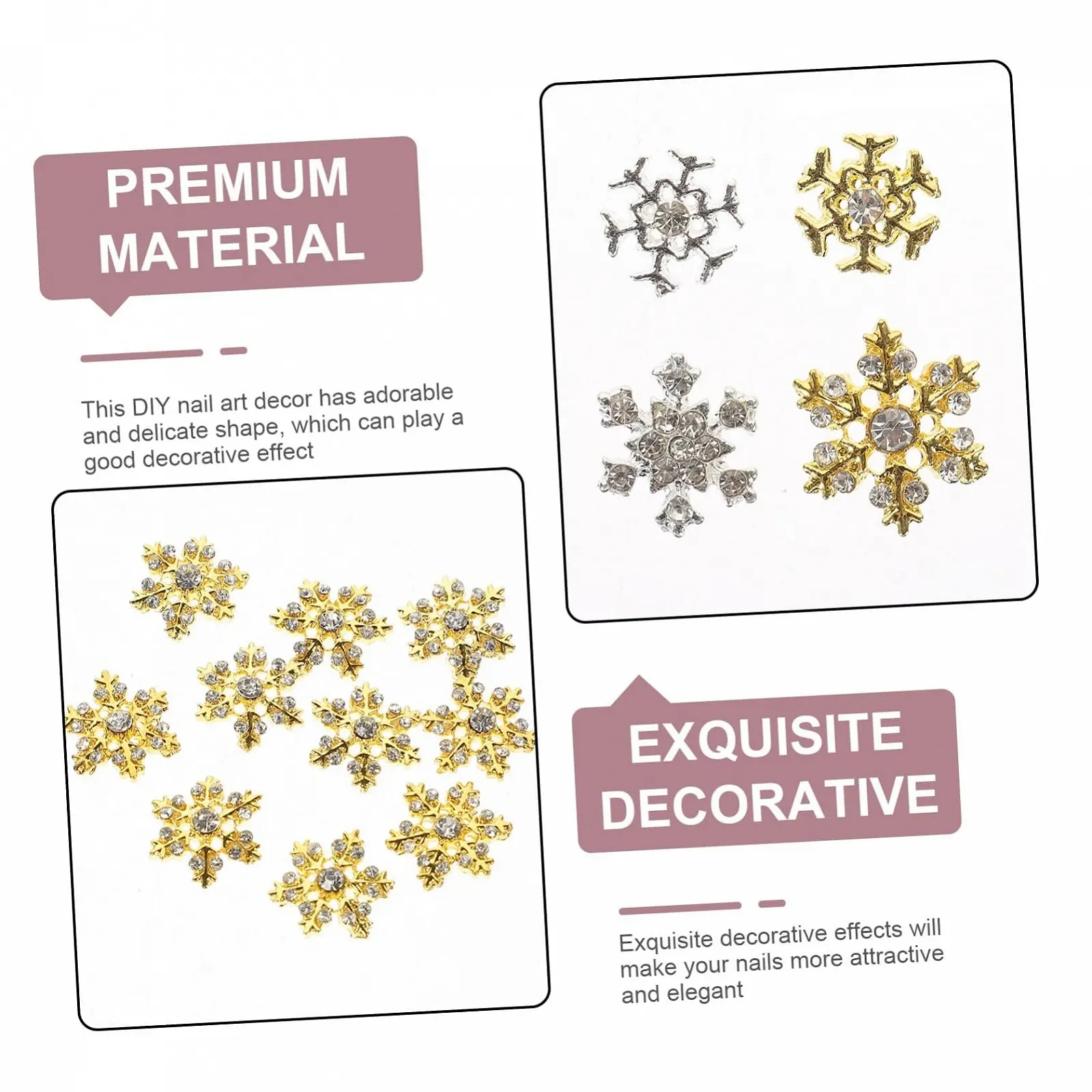 Украшение для ногтей Снежинка FRCOLOR 3D, 160 шт, Белый Бриллиантовый Сплав, фото №4