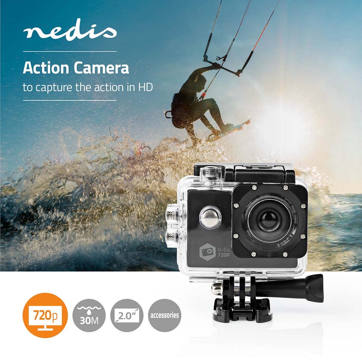 Екшн-камера NEDIS HD 720p Водонепроникний корпус Полегшена зі штативами, фото №2