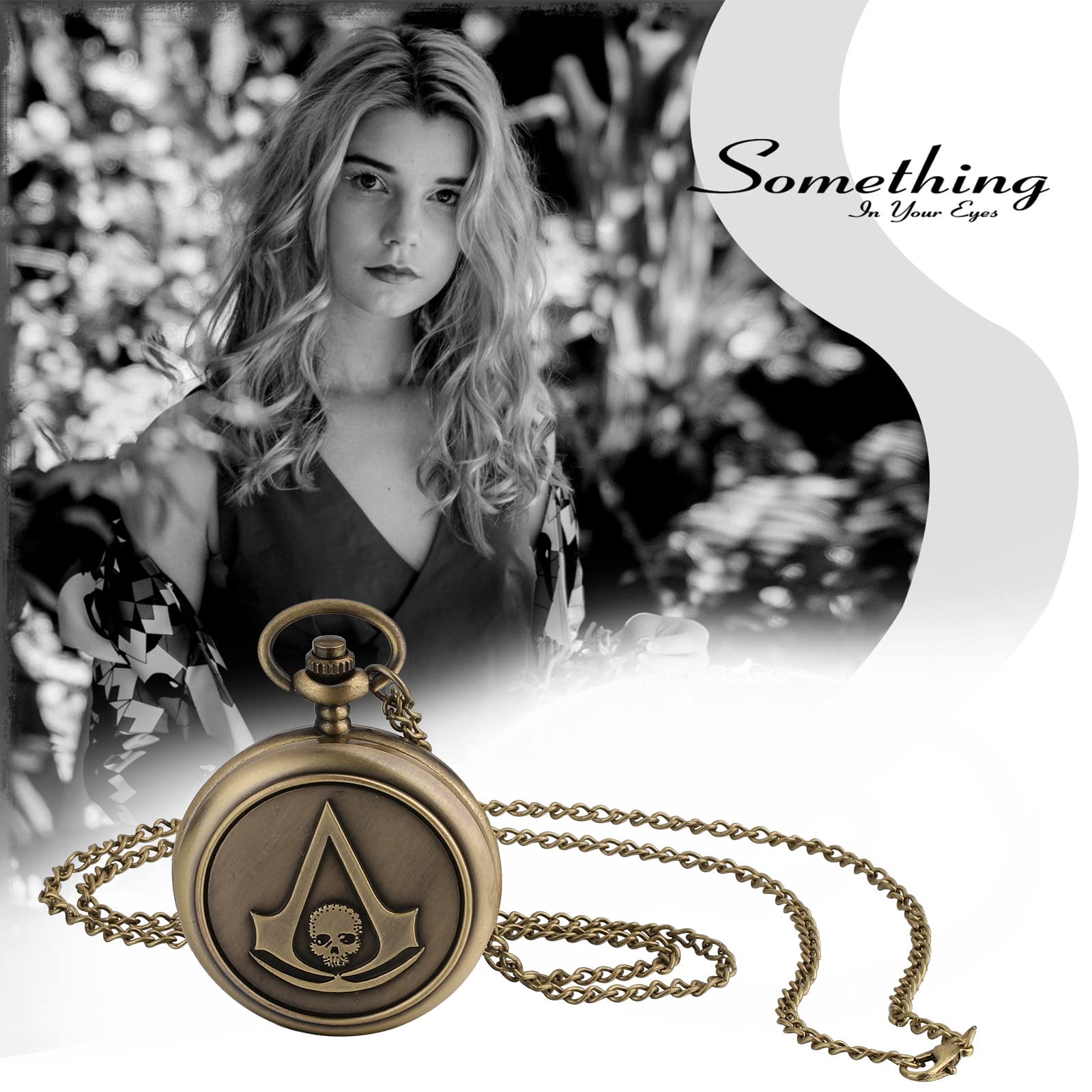 Часы JewelryWe Мужские Часы Кулон Аналоговые Кварцевые с Цепочкой Бронзовые, фото №3