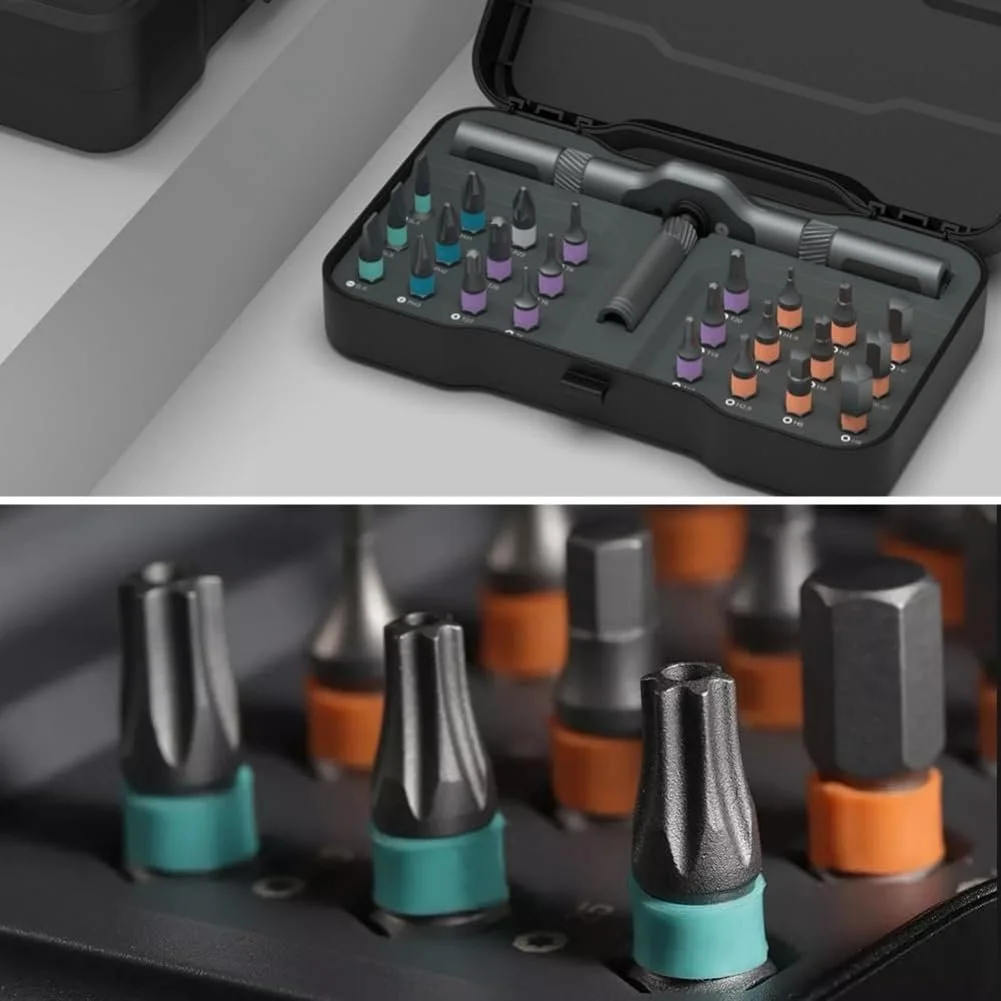 Набір магнітних викруток 24 в 1 з тріскачкою та знімною ручкою для дому та електроніки, фото №3