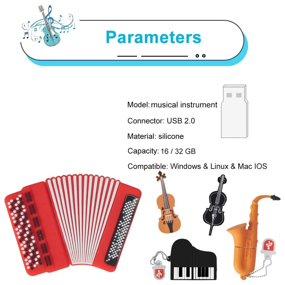 USB-накопичувач BorlterClamp Cute Musical Instrument Pattern 16 ГБ 5 шт., фото №2 USB-накопичувач BorlterClamp Cute Musical Instrument Pattern 16 ГБ 5 шт., фото №2