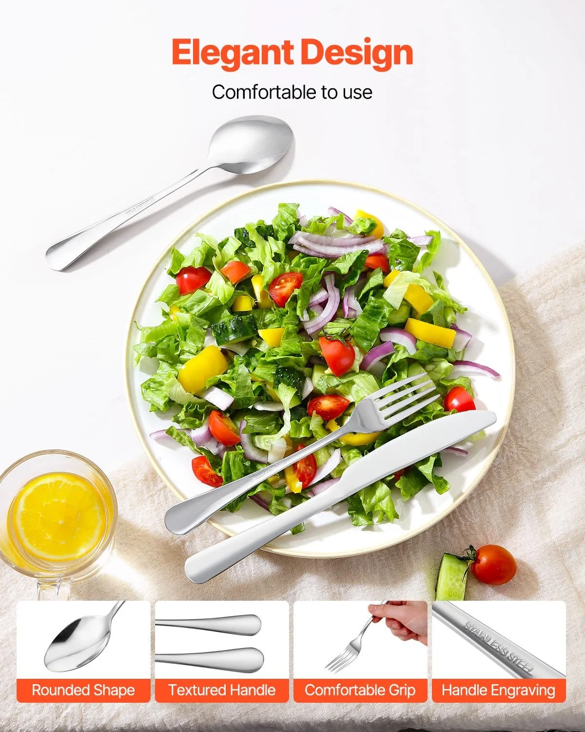 Набір столових приборів VEVOR для 6 персон, 30 предметів, з харчової нержавіючої сталі, можна мити в посудомийній машині, фото №4