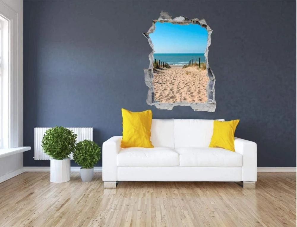 Наклейка на стіну 3D Отвір у стіні Прорив Самоклеюча Пляжні дюни Північне море 60 x 90 см, фото №2
