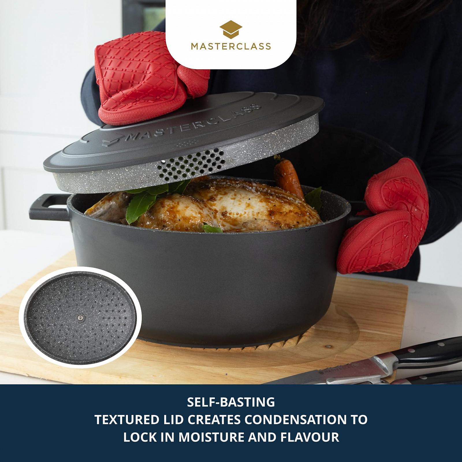 Гусятниця для запікання MasterClass овальна з литого алюмінію з кришкою 30 см 6 л чорний, фото №5