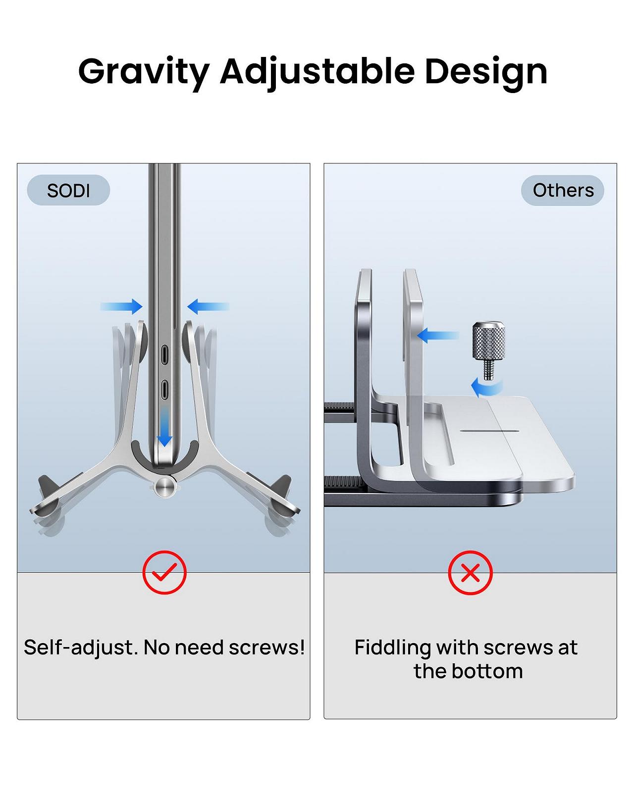Подставка для ноутбука SODI, вертикальная подставка для MacBook Air, MacBook Pro, iPad, iPhone, регулируемая подставка для MacBook, серебристая, фото №8