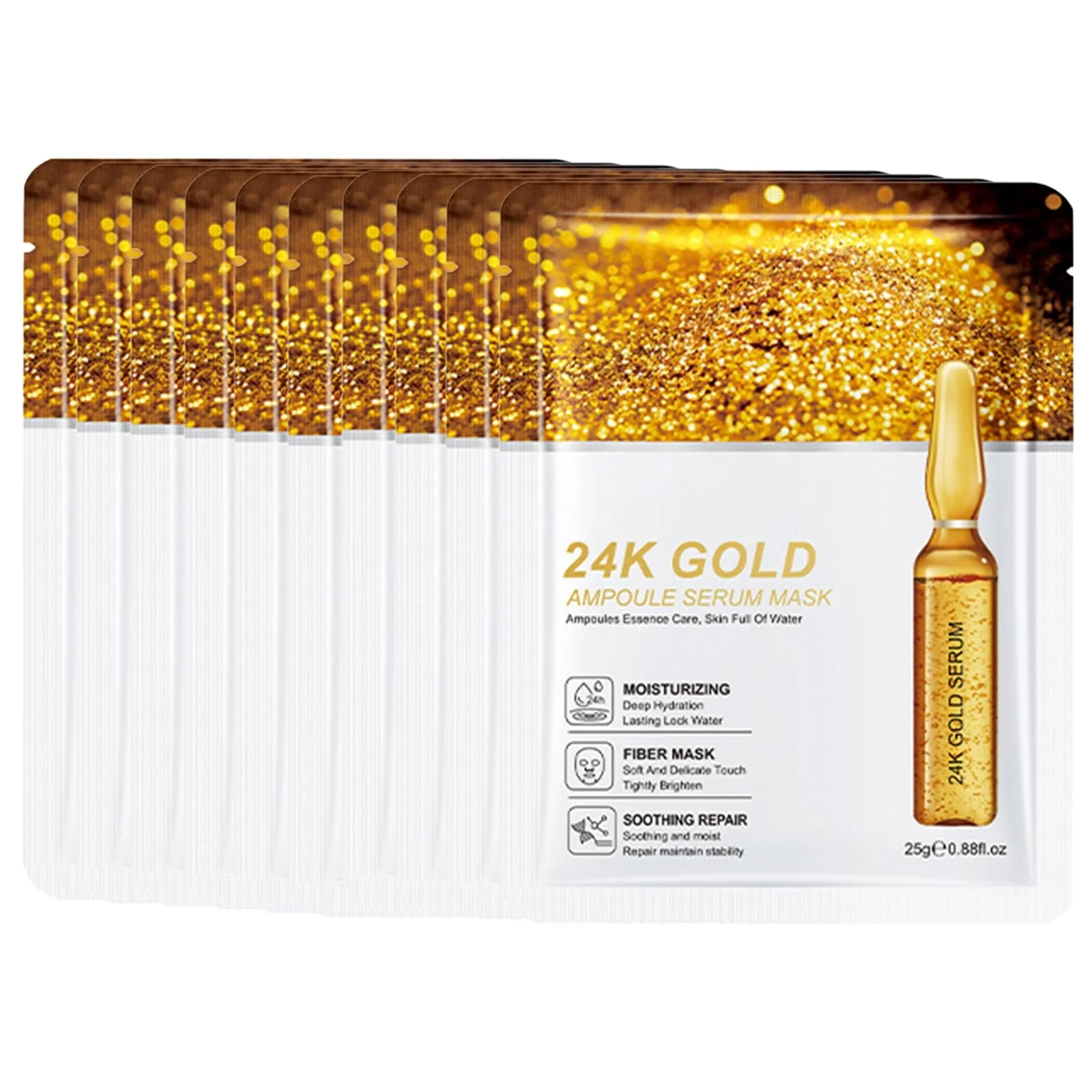 Маска для обличчя плівкова 24K Gold, проти зморшок, для глибокого очищення, для всіх типів шкіри, контролює жирність, 10 штук, фото №2