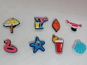 Набір джибітсів для кроксу (Crocs) «Тропічний відпочинок» — Пляжні аксесуари Фламінго, Коктейль, Мушля, 8 шт. джибітси літо аксесуари для взуття crocs відпочинок, набір джибітсів summer літні аксесуари для взуття synthetic.ua - Фото 1