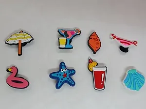 Набор джибитсов для крокса (Crocs) «Тропический отдых» — Пляжные аксессуары Фламинго, Коктейль, Мушля, 8 шт. джибитсы лето аксессуары для обуви crocs отдых, набор джибитсов летние аксессуары для обуви. synthetic.ua - Фото 1