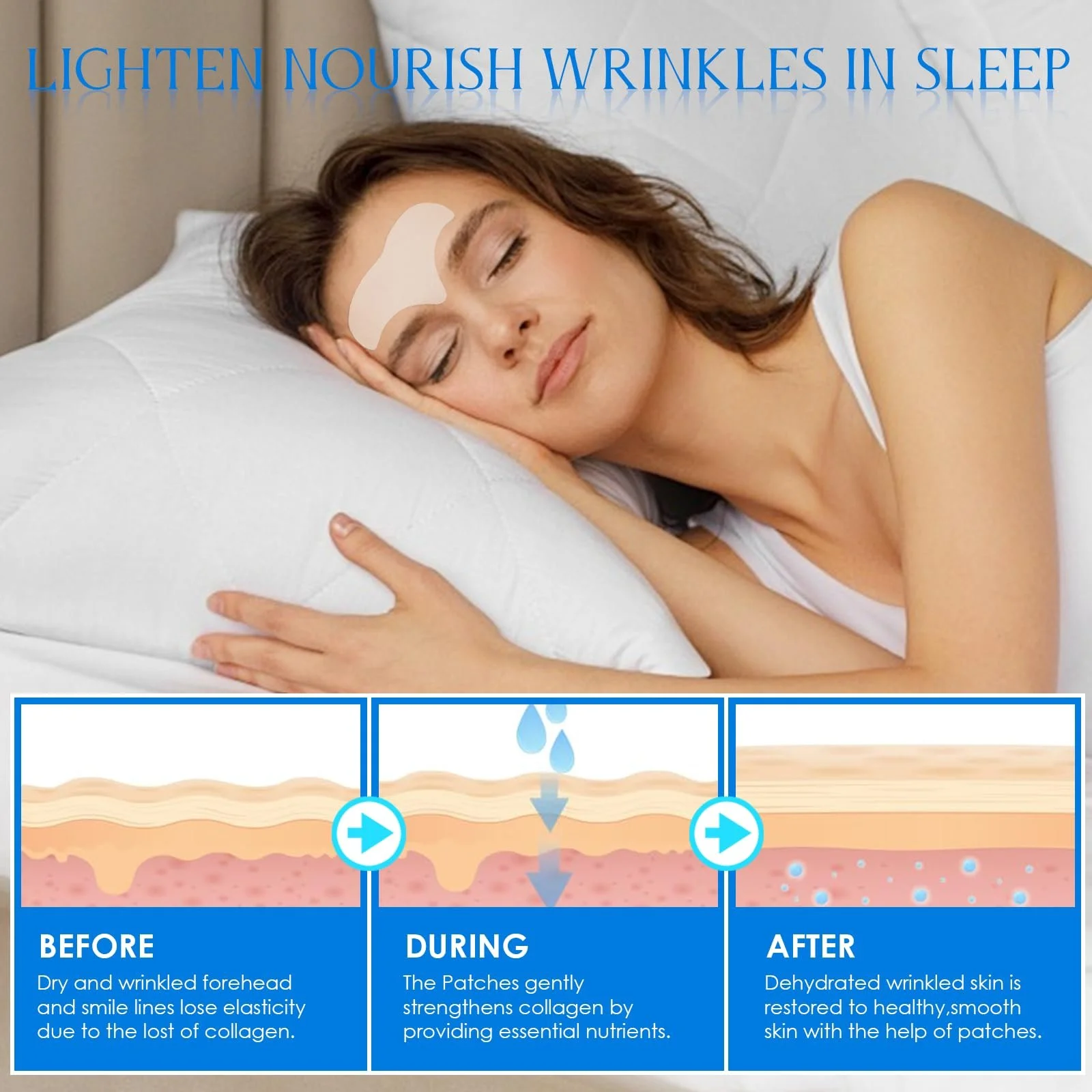 Патчі для чола LURNODY, 12 шт., проти зморшок, розгладжуюча стрічка для обличчя, для відновлення вологи шкіри, фото №5