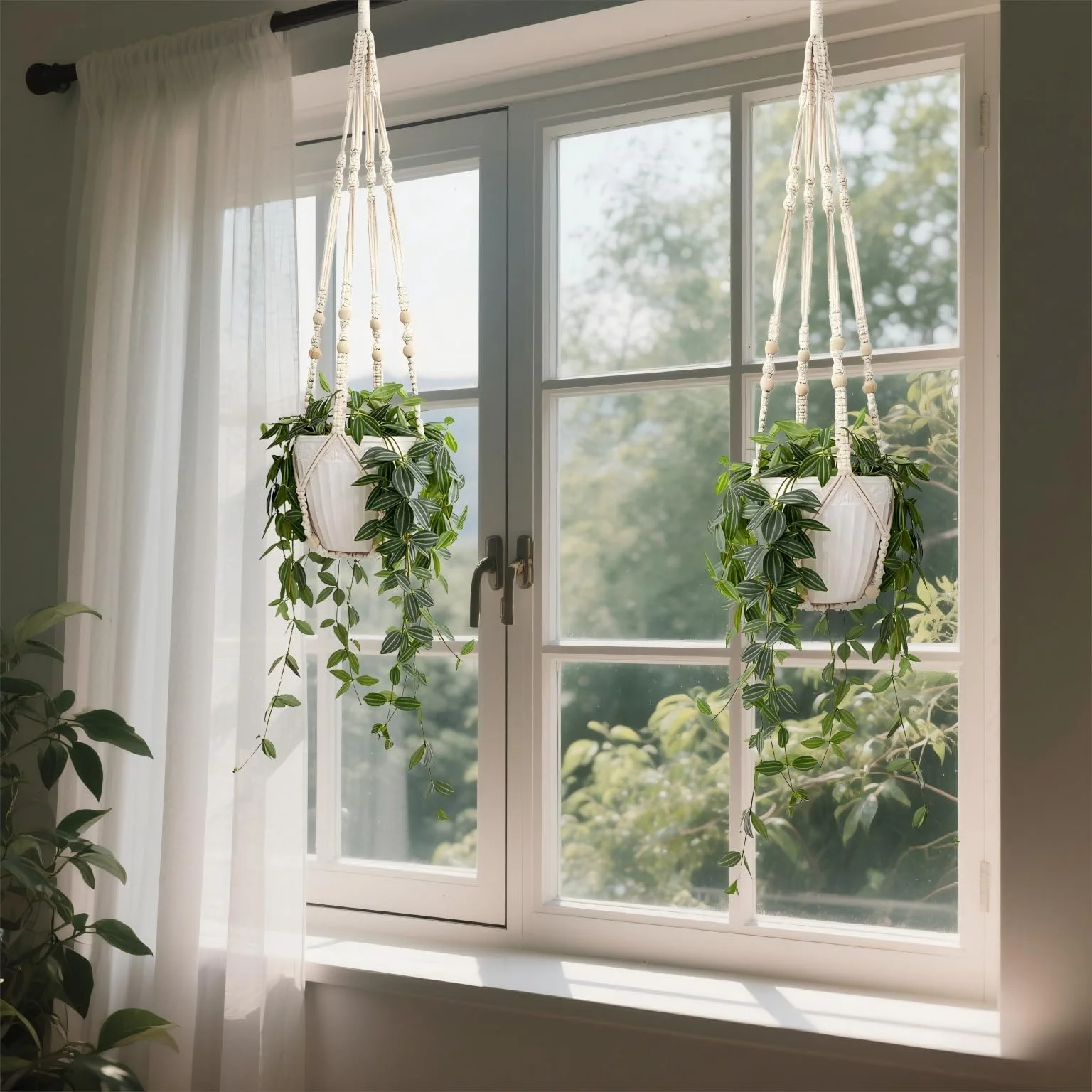 Набор подвесных корзин макраме 2 шт. 35 дюймов хлопок с крючками белый, фото №9