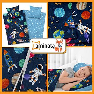 Постільна білизна Aminata kids Космос, 135 x 200 см, малюнок космос, дитячий двосторонній комплект, ракета, бавовна, космос, космонавт, синій synthetic.ua - Фото 1