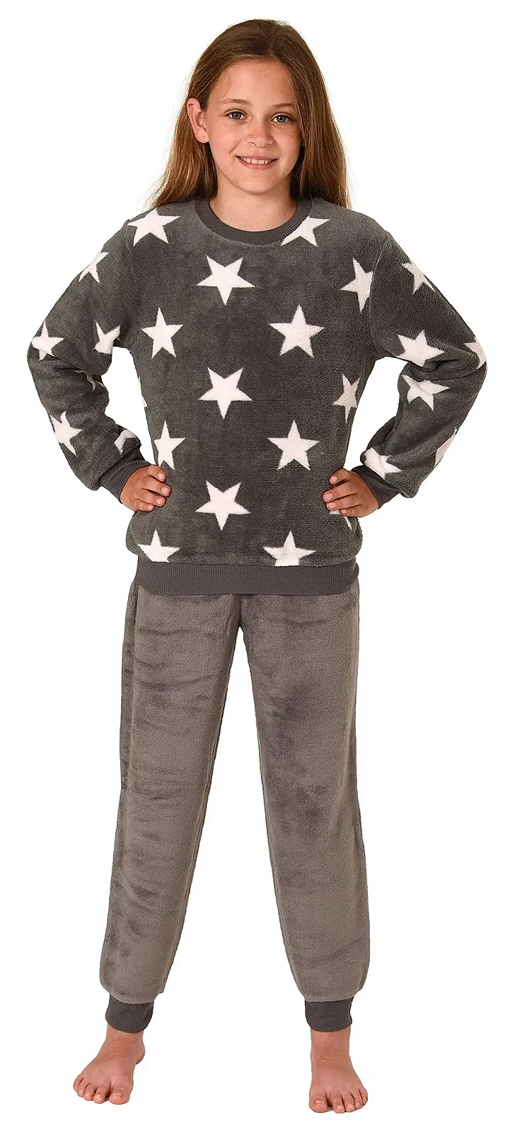 Пижама с длинными рукавами для девочек Normann, с манжетами, звездный вид, из мягкого теплого кораллового флиса, фото №1