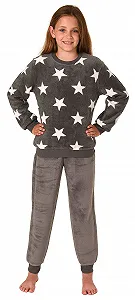 Пижама с длинными рукавами для девочек Normann, с манжетами, звездный вид, из мягкого теплого кораллового флиса - Фото 1