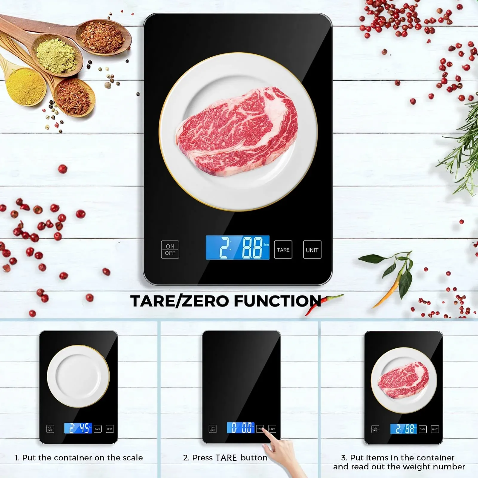 Кухонні ваги Цифрові USB C 15 kg / 1 g Чорні, фото №7