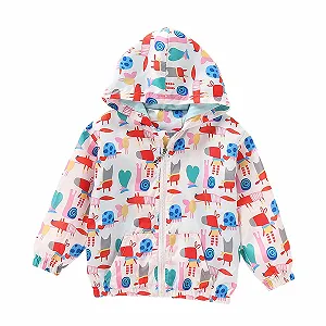 Куртка для дівчинки з капюшоном, довгий рукав, принт, застібка-блискавка - Фото 1