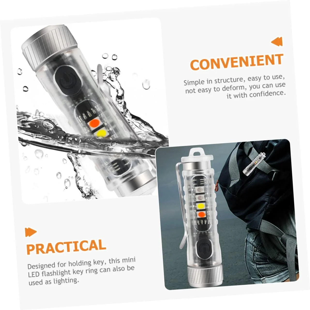 Фонарик-брелок INOOMP, 3 шт, портативный, аварийный, LED PC, фото №8