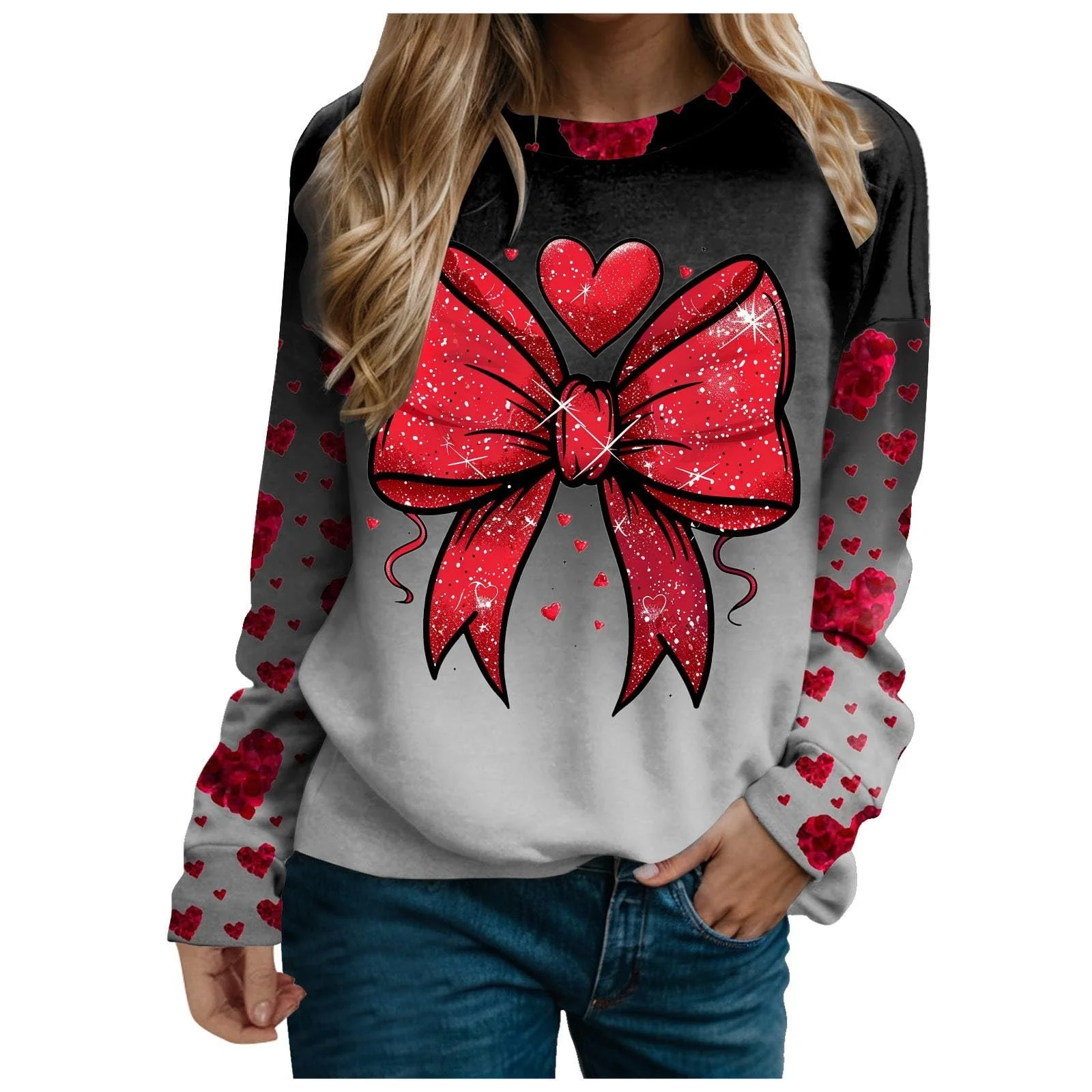 Женский свитшот Gwnauz с принтом ленты и сердца, романтический, оверсайз, мягкий, повседневный свитшот ко Дню Святого Валентина с длинными рукавами и круглым вырезом, осенне-зимний джемпер с сердцем, фото №2 Женский свитшот Gwnauz с принтом ленты и сердца, романтический, оверсайз, мягкий, повседневный свитшот ко Дню Святого Валентина с длинными рукавами и круглым вырезом, осенне-зимний джемпер с сердцем, фото №2